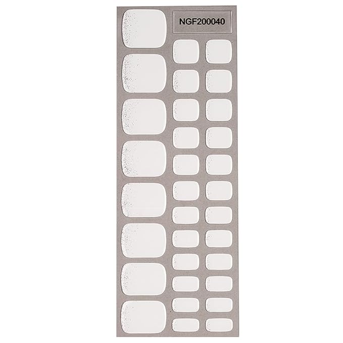 Semi Cured Gel Toenail Strips, 32 Silver White Gel Toenail Stickers - Works with Any UV Lamps Pedicure Strips Full Nail Wraps with Nail File & Wood Stick