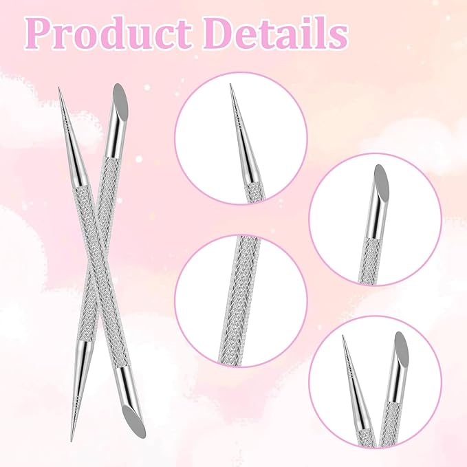 2 Pcs Nail Cleaning Cuticle Stick, Stainless Steel Cuticle Pusher Tool Nail Polish Remover Stick Polish Peeler Cutter for Fingernails Toenails Manicure