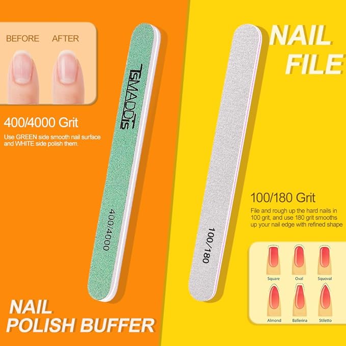 Nail File and Buffer, TsMADDTs Manicure and Pedicure Tool Kit with Files and Buffers Block Set, Polish Buffer, Cuticle Pusher, Cuticle Nipper, Peeler, File Lifters for Toenail,13pcs Nail Care Kit