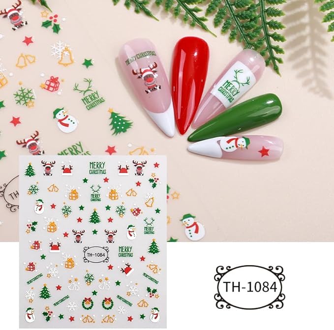 8 Sheets Christmas Nail Stickers for Nail Art, 3D Self-Adhesive Deer Nail Decals, Trees Nail Supplies Nail Art Design Accessories for Women and Girls Manicure DIY Decoration