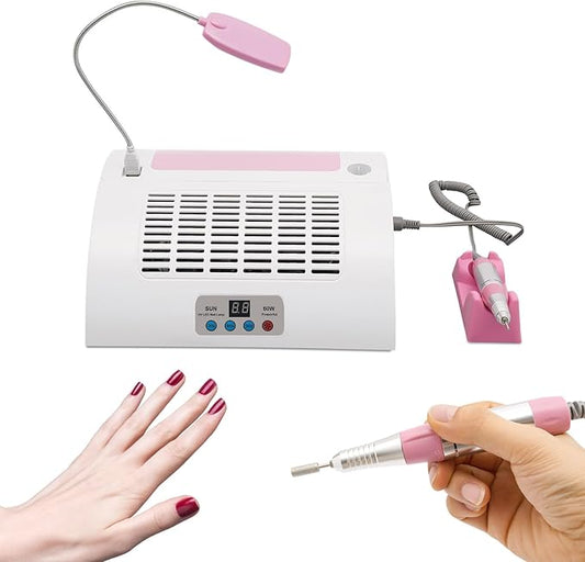 5-in-1 Manicure Machine, 60W Nail Dust Collector with Nail Drill Hand Rest and LED Desk Lamp, Professional Nails Lamp for Salon and Home Use(UV + LED, HWD-1250)