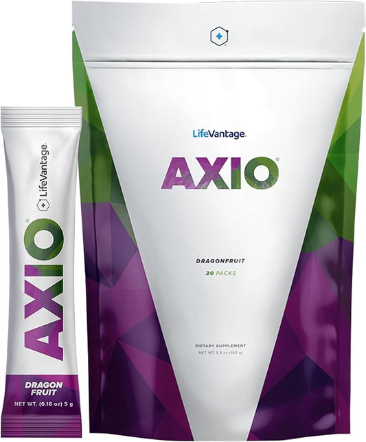 LifeVantage AXIO Regular Energy Drink Powder, Nootropic Supplement, Focus & Mood Support, with L-theanine, Green Tea, B Vitamins, DMAE, Quercetin & Pine Bark, Dragon Fruit, 30 Packets