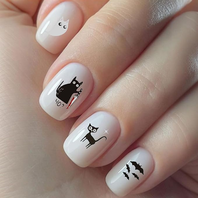 12 Sheets Halloween Nail Stickers - Pumpkin Nail Decals - Specter Cat Spider Web Bat Nail Decals for Nail Art Halloween - Spooky Nail Sticker Cosplay Party Supplies