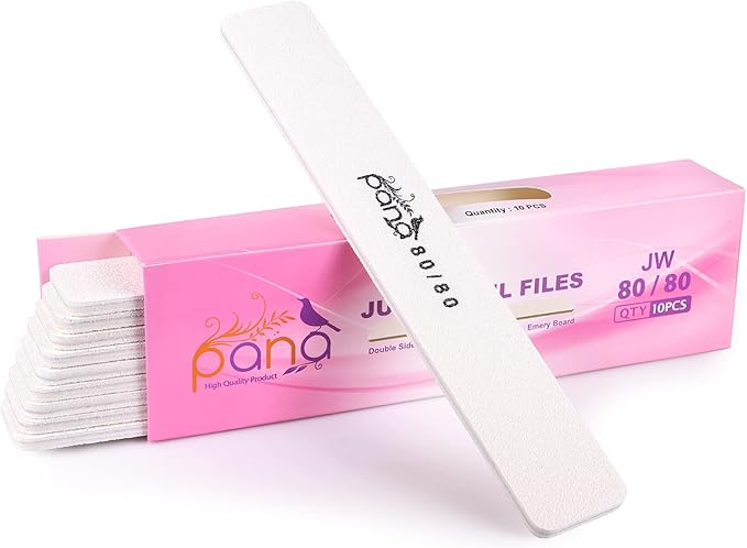 10PCS Jumbo Size PANA Professional Double Sided Nail Files - White, 80/80 Grit - Emery Board Nail Buffering File Manicure Pedicure Nail Polisher Washable