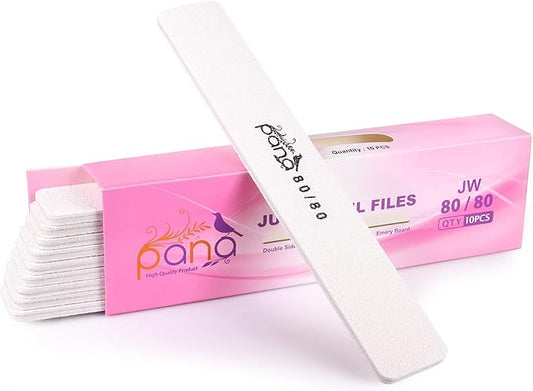 10PCS Jumbo Size PANA Professional Double Sided Nail Files - White, 80/80 Grit - Emery Board Nail Buffering File Manicure Pedicure Nail Polisher Washable