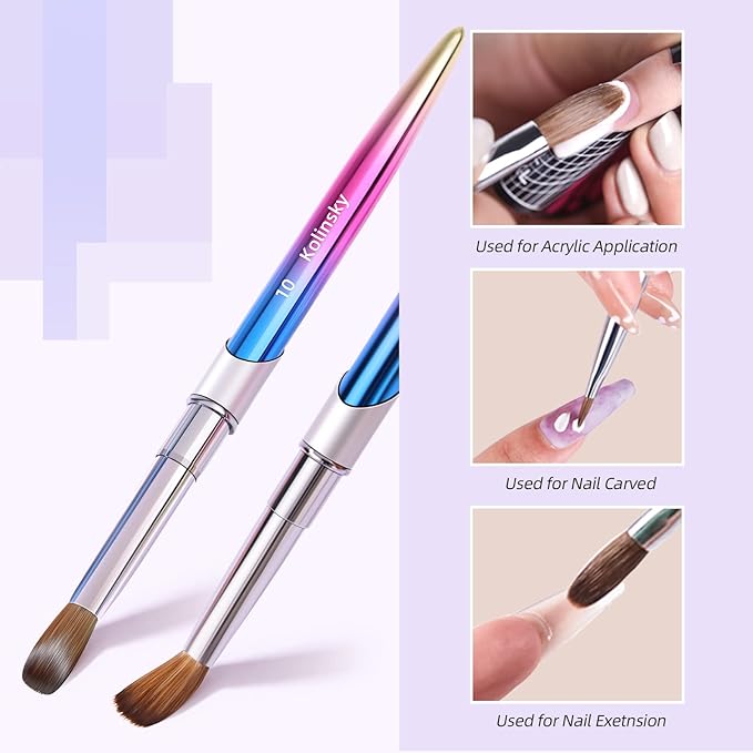 100% Kolinsky Acrylic Nail Brush,3D Nail Brushes for Acrylic Application(Size 8/10/12/14/16/18) Round Shape Pure Handmade, Professional Nail Art Brush Manicure for Women (#10)