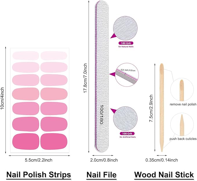 DANNEASY 16 Sheets Light Colour Nail Wraps for Women Gel Nail Polish Strips Solid Color Gel Nail Strips Self Adhesive Nail Polish Stickers Fingernail Sticker Nails with 1pc File, Cuticle Stick