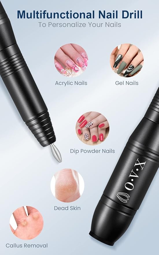 Professional 20000 RPM USB Nail Drill Efile Kit for Acrylic Nails - Manicure & Pedicure Polishing with 6 PCS Nail Drill Bits, Sanding Bands and Brush, Black