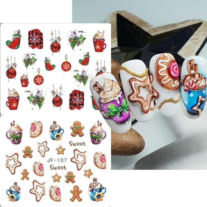 12 Sheets Christmas Nail Stickers Water Transfer Nail Decals Santa Claus Snowman Elk Penguin Nail Art Stickers Pine Winter Nail Art Supplies for Women Xmas Nail Art Decorations