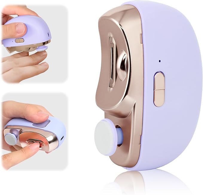 Electric Nail Clipper,2 in 1 Automatic Nail Trimmer with Polishing,Portable Fingernail Cutter 2 Speeds File Nail Clip Storage Rechargeable Safety Trimmer for Baby, Kids, Adults, Seniors (Purple)