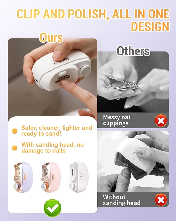 Electric Nail Clippers, 2025 New 2 in 1 Electric Polishing Automatic Nail Clippers, Multifunctional Nail Trimmer with 2 Adjustable Speeds for Seniors, Kids, Adults (White)
