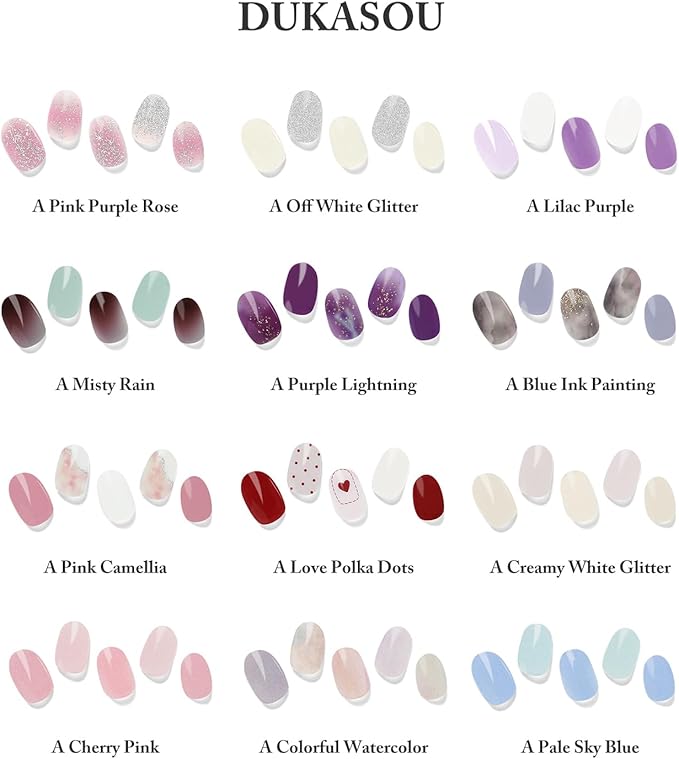 Semi Cured Gel Nail Strips, 28 pcs UV Gel Nail Stickers Full Nails Wraps for Women Home DIY Nails Art, UV Light Required(Pink Purple Rose)
