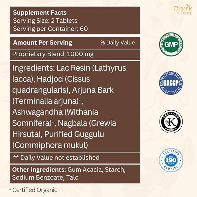 Lakshadi Guggulu 120 Tablets - Bone and Joint Support with hadjod, arjuna and guggulu* - Ayurvedic Formulation - Certified and Vegetarian (2)