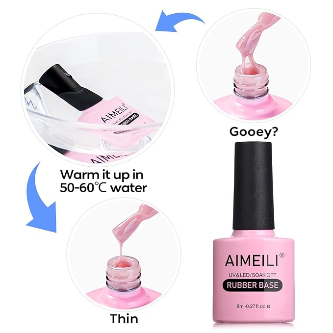 AIMEILI Rubber Base Gel Nail Polish, Hema Free, Cruelty Free, Vegan, Builder Nail Gel Base Coat Soak Off Nail Art Design - RB1015 8ml