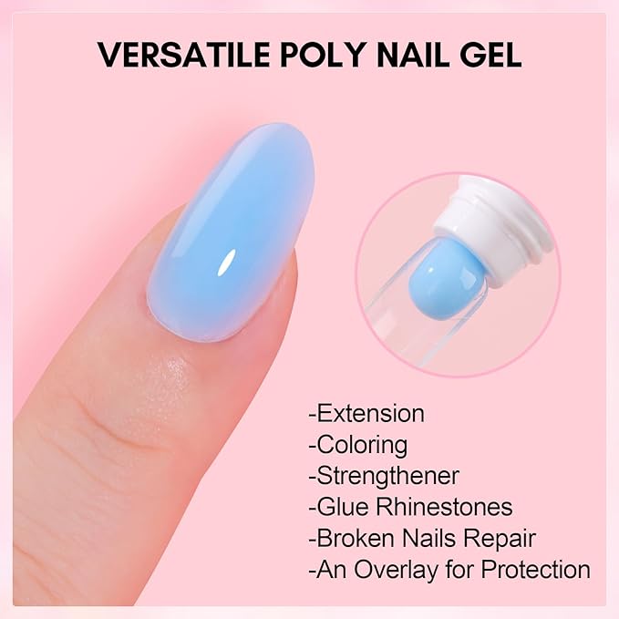 Makartt Poly Nail Gel: Tender Blue Color, 50ML Large Tubes, Strong Builder for Extension Strengthener 3D Diy, Half Solid Easy to Sculpt for Nails, Multifunctional Manicure Supplies Home Salon-Icy Blue