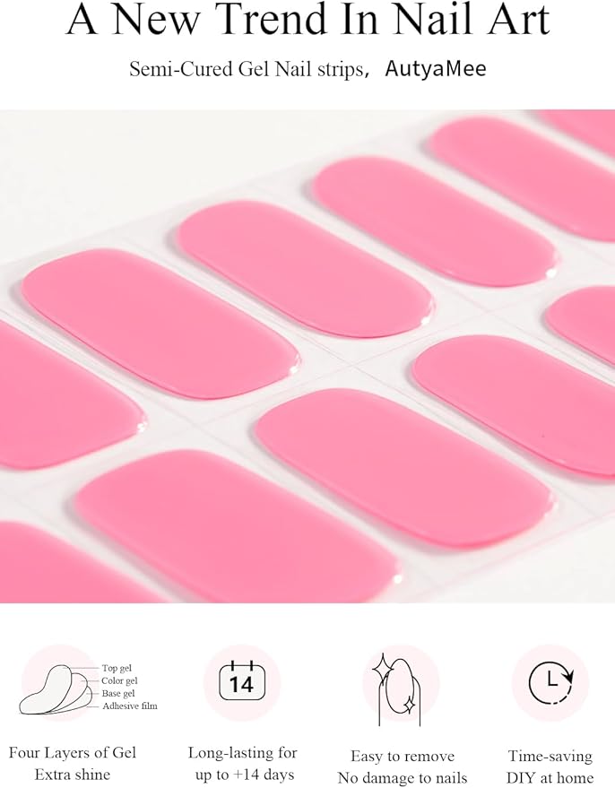 Semi Cured Gel Nail Strips (Baby Pink), Pale Pink, 20 Pcs Gel Nail Wraps, Stickers, UV Light Required, Salon Quality, Long Lasting