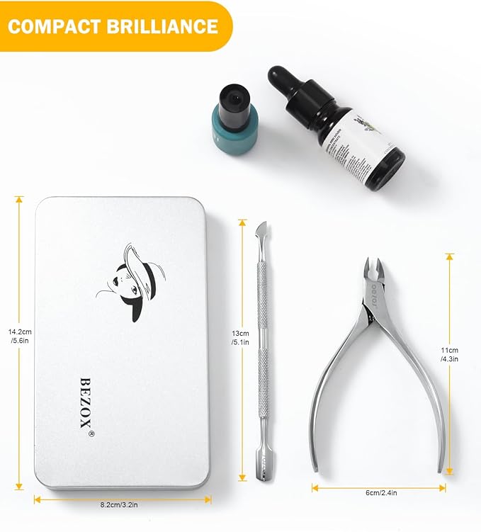 BEZOX Cuticle Trimmer with Pusher - Salon Quality Cuticle Clipper with Cuticle Pushers, Super Sharp Cuticle Cutters and Dual-End Nail Pushers Cuticle Stick, Professional Manicure Tools