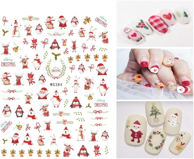6 Sheets Christmas Nail Art Stickers 3D Snowflake Self-Adhesive Nail Decals Tree Bell Santa Claus Elk Sock Designs Sticker Xmas Winter Nails Supplies for Fingernails & toenail Charms Nail Art Decor