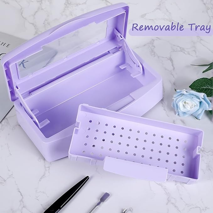 Gusnilo Nail Tool Sterilizer Box barbicide Disinfectant Jar Plastic Disinfectant Container Suitable for Nail Tools Hair Salons Beauty Centers and Manicure and Nail Equipment(Purple)