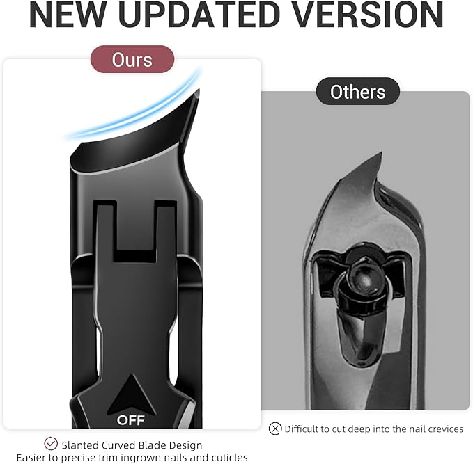Ingrown Toenail Clippers - Eagle Beak Nail Clippers for Thick Toenails, Wide Jaw Opening Slanted Toe Nail Clippers for Seniors Men Women, Long Handle, Anti Splash, Black