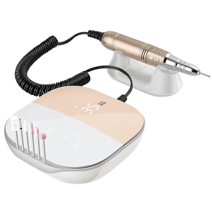 Madenia Professional Nail Drill Machine for Acrylic Nails, 35000RPM Compact Cute Electric Nail Drills with Touch Screen Efile Nail Drill E File Kit for Salon Home Manicure Pedicure Use, Pink