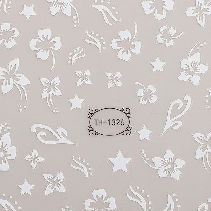 White Flower Nail Stickers for Nail Art, Spring Nail Stickers Decals Self Adhesive Floral Nails Sticker for Women Nails Art Sticker Decoration
