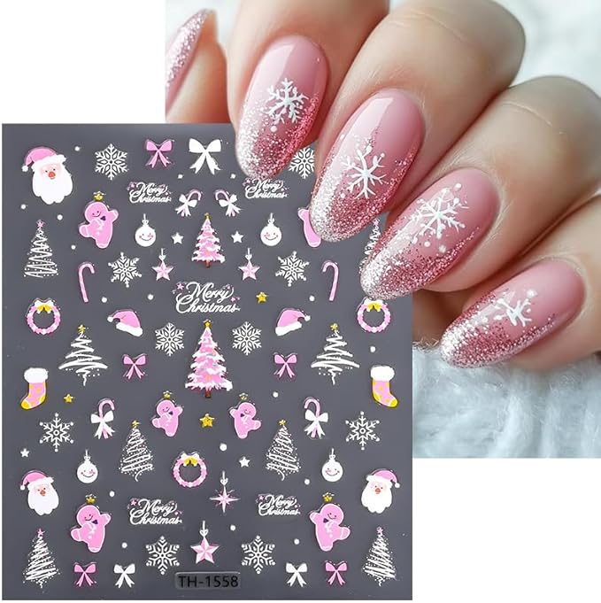 8 Sheets Christmas Nail Stickers for Nail Art, 3D Self-Adhesive Deer Nail Decals, Trees Nail Supplies Nail Art Design Accessories for Women and Girls Manicure DIY Decoration