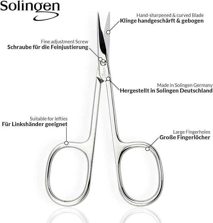 Solingen Curved Cuticle Scissors – Precision German Steel for Manicure & Pedicure, Eyebrow & Eyelash Grooming, Extra Sharp with Premium Storage Case