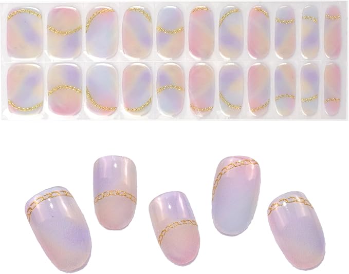 Semi Cured Gel Nail Strips 22pcs Polish Stickers Manicure Wraps for Home DIY Works with Nail Lamp Light