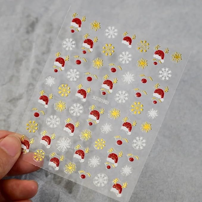 12Sheets Christmas Nail Art Stickers Snowflake Snowman 3D Self-Adhesive Xmas Nail Decals Nail Art Supplies Red Gold Santa Claus Elk Xmas Tree Santa's Hat Design Holiday Nail Art Accessories for Women