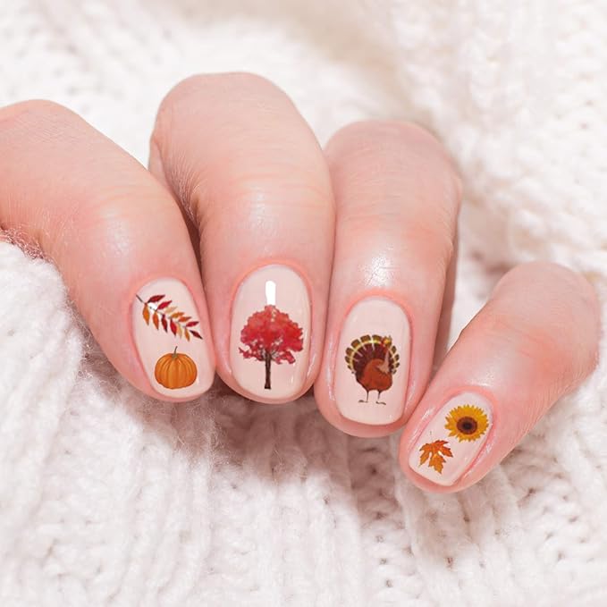 1000+ Patterns Halloween and Autumn Fall Nail Art Decals Pumpkin Maple Leaves Nail Self-Adhesive Stickers Spider Web Bat for Women Girls Nail Design Manicure Happy Halloween Thanksgiving Day
