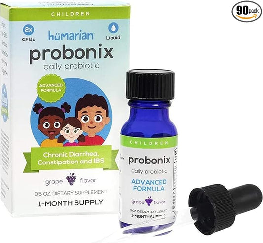 Humarian Probonix Advanced Liquid Probiotics for Kids 30 lbs and Up - 8-Strain Kids Probiotic Drops to Fortify Gut Health, Immunity and More - 30-Day Supply - Tasty Grape Flavor