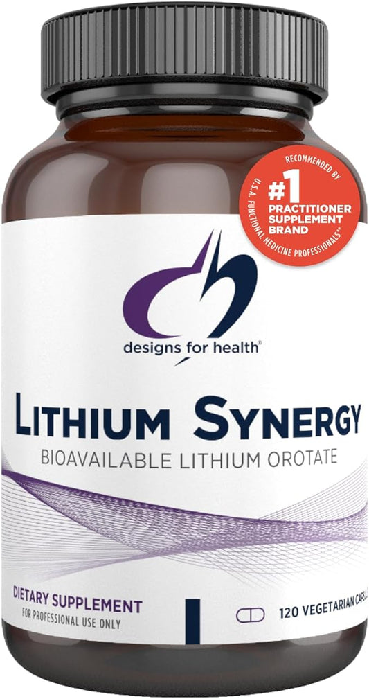 Designs for Health Lithium Synergy - 5mg Lithium Orotate with TMG + B12 Methylcobalamin - Bioavailable Mood + Methylation Support Supplement, Non-GMO + Vegetarian (120 Capsules)