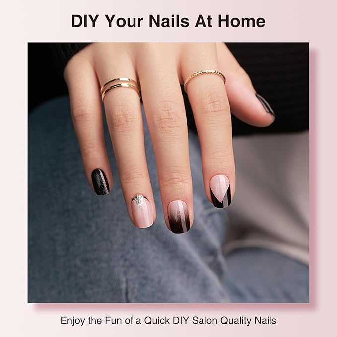 Semi Cured Gel Nail Strips - 30PCS Gel Nail Stickers for UV Light, Long-Lasting Gel Nail Wraps, Salon-Quality Semi Cured Nail Stickers, 2 Weeks Wear, Easy DIY Gel Manicure-Urban Noir