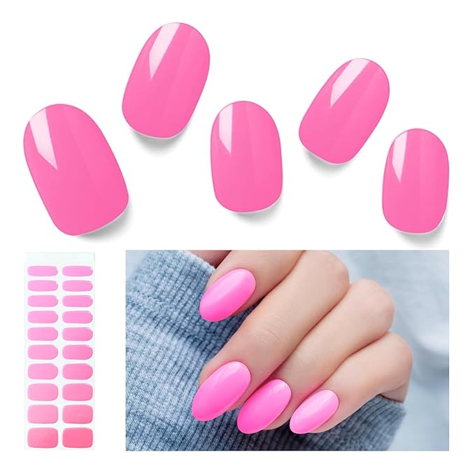 Semi Cured Gel Nail Strips, 20 PCS Gel Nail Stickers Work with UV Light, Salon Quality & Easy to Use - Rose Lover