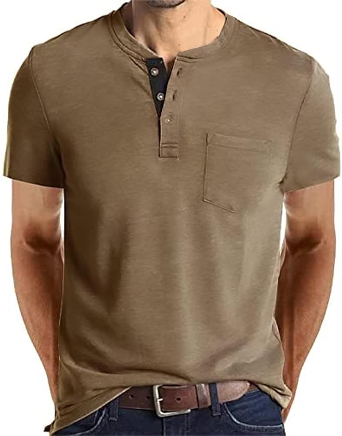 Lexiart Mens Fashion Henley Shirts Long Sleeve Button Cotton T-Shirt with Pocket