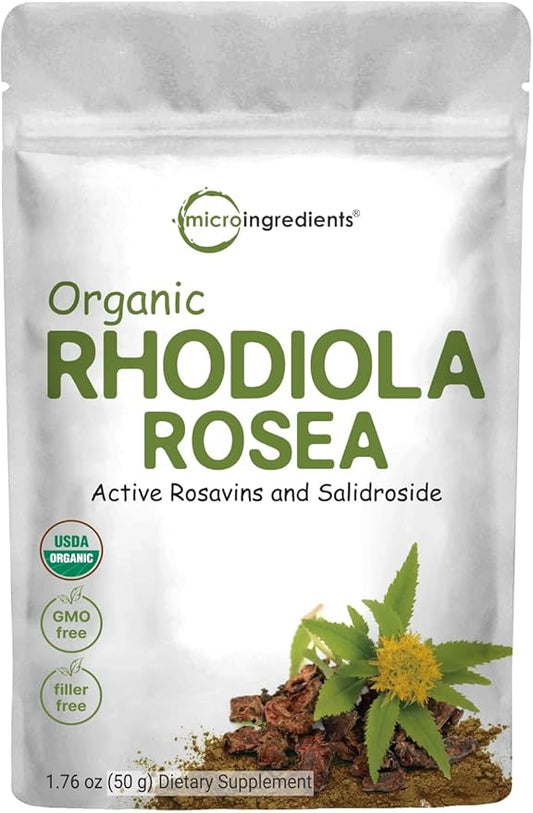 Micro Ingredients Organic Rhodiola Rosea Root Extract, 50g Powder | Adaptogenic Herb Based Supplement with Active Rosavins & Salidrosides | Supports Energy & Relaxation | No GMOs, Filler Free
