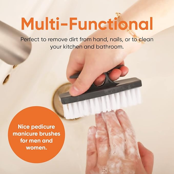 Superio Nail Brush for Cleaning Fingernails, Nail Scrubber - All-Purpose Stiff Cleaner for Hands, Feet, Home, Kitchen, Work - Small Scrub Brush - (2, White/Black)