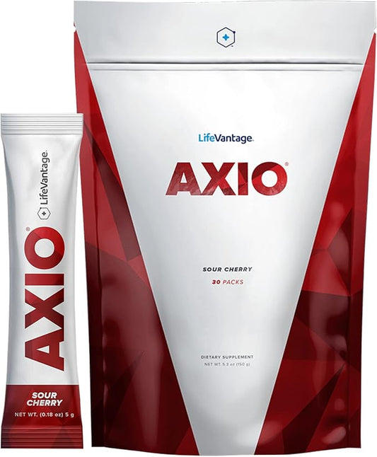 LifeVantage AXIO Regular Energy Drink Powder, Nootropic Supplement, Focus & Mood Support, with L-theanine, Green Tea, B Vitamins, DMAE, Quercetin & Pine Bark, Sour Cherry, 30 Packets