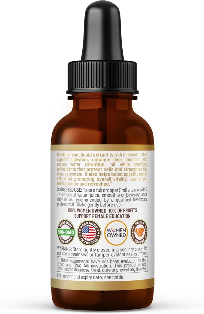 Herbal Goodness Dandelion Root Extract Liquid – Organic Herbal Supplement for Liver Health & Gut Support | Alcohol-Free Plant-Based Non-GMO, Vegan, Gluten Free Dandelion Root Tea Tincture 1 fl.oz