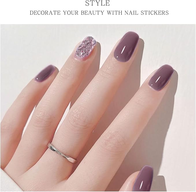 JMEOWIO Gel Nail Stickers Purple Cream Semi Cured Gel Nail Strips Wraps UV/LED Nails Art Design Decoration Accessories