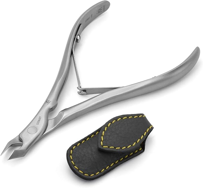 GERMANIKURE Tapered Professional Cuticle Trimmer - 1/2 Half Jaw Nipper - Ethically Made in Germany - FINOX Stainless Steel Sharp Cuticle Remover in Leather Case – Manicure Tool, r155, 5mm