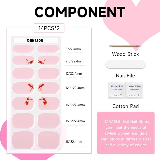 Semi Cured Gel Nail Strips, 28 pcs Gel Nail Stickers Work with Any UV Lights, Long-Lasting Nail Wraps, Stick on Nails for women Easy to Apply & Remove
