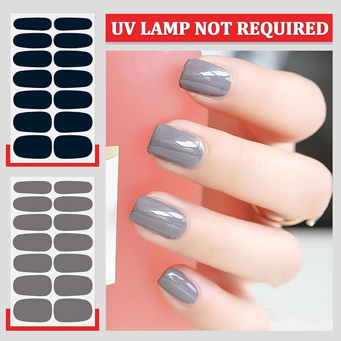 SILPECWEE 16 Sheets Dark Nail Wraps for Women Stick on Nail Polish Strips Gel Nail Strips Self Adhesive Nail Polish Stickers Black Fingernail Sticker Nails Manicure Kit with Nail File