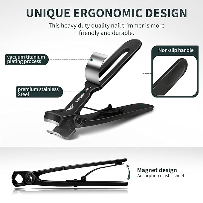 Nail Clippers for Thick Nails, 16mm Wide Jaw Opening Oversized Toenail Clippers Cutter with Sharp Curved Blade and Nail File, Heavy Duty Stainless Steel Fingernail Clippers for Seniors Elderly