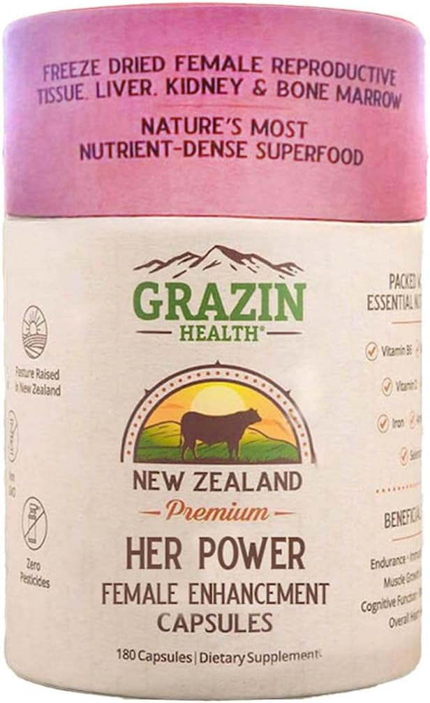Her Power Female Enhancement Capsules 2900mg Per Serving (180 Count) | Freeze-Dried Female Reproductive Tissue, Liver, Kidney & Bone Marrow | 100% Grass-Fed New Zealand Sourced