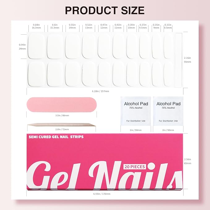 Semi Cured Gel Nail Strips, 20 PCS Gel Nail Stickers Work with UV Light, Gel Nail Wraps, Salon Quality & Easy to Use - Moonlit Frost