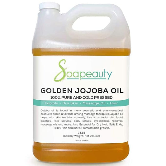 Soapeauty Golden Jojoba Oil | 100% Pure & Natural | Unrefined, Cold Pressed, Hexane Free | Moisturizing Oil for Skin, Face, Hair & Nails | 7 Lb