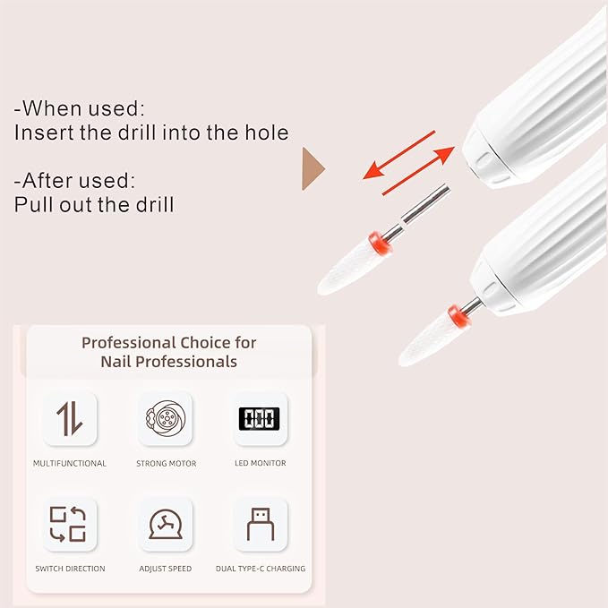 Electric Nail Drill File Professional - Cordless Nail Drill Filer Machine for Acrylic Nails Polishing, U V Lamp,Charging Base,5 Speed,Nail Grinder, Manicure Pedicure Kit for Salon Home