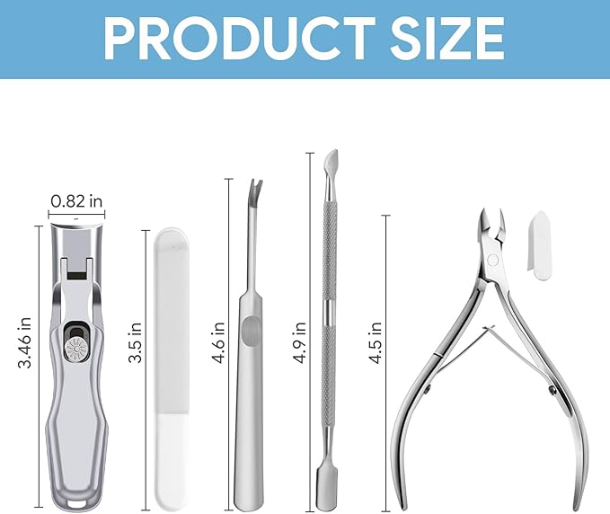 German Nail Clippers for Men, Ingrown Toenail Clippers with Catcher Pedicure Tools for Feet Edgy Nail Clippers for Women, Pedicure Kit with Nail Files Cuticle Trimmer for Thick Ingrown(Silver)